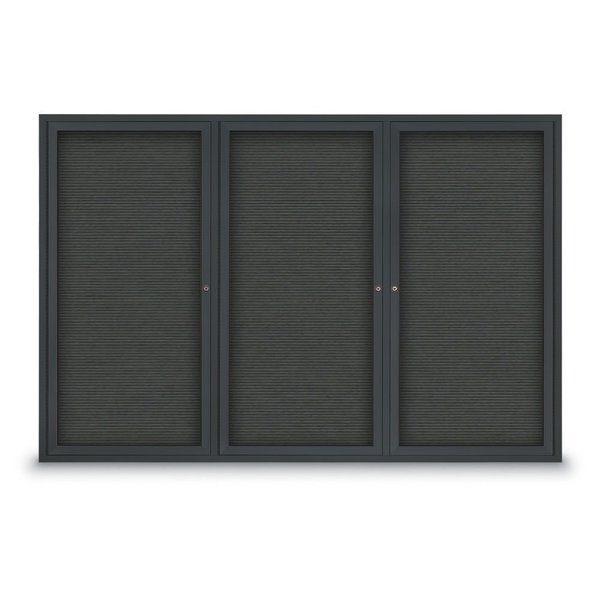 United Visual Products 30"x36" 1-Door Enclosed Outdoor Letterboard, Grey Felt/Black Alum UV1166DSD3036-BLACK-GREY